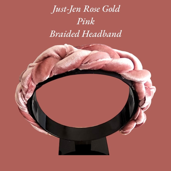 Just-Jen Rose Gold Pink Fashion Braided Black Satin Hair Accessory Headband NWT - Picture 3 of 10